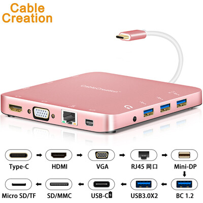 

CABLE CREATION CD0441 Type-C Converter Connector USB-C to HDMIVGAMiniDP Network Card Apple Mac Docking Station Hub HUB With PD Charging