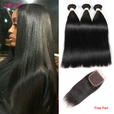 

Alot Hair Products Малайзийское прямое волнообразное застежка -молния Remy Weft Hair Weave 4 Связки с человеческими волосами с закрытием