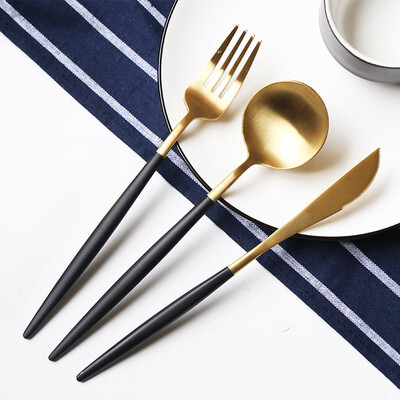 

Jia Bai Western steak fork spoon three-piece black gold CF1618