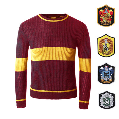 

Knitted Sweater Gryffinder Quidditch Gaming Sweater Unisex Neck Cosplay Costume With Badge
