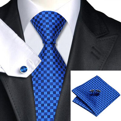 

N-0561 Vogue Men Silk Tie Set Plaids&Check Necktie Handkerchief Cufflinks Set Ties For Men Formal Wedding Business wholesale