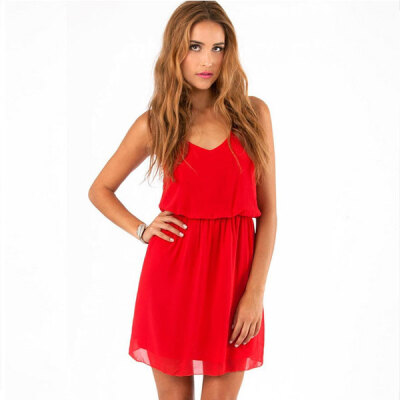 

Lovaru ™summer style 2015 new women dress Fashion women's solid color chiffon spaghetti strap one-piece dress