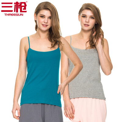 

Three guns cotton ladies slings skin rib stretch cotton solid color sling womens vest 2 pieces light gray green XL