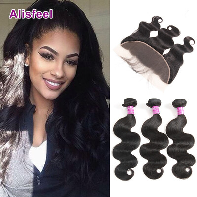 

Brazilian Body Wave 3 Bundles With Lace Frontal 13×4 Ear To Ear Lace Frontal With Bundles Body Wave Brazilian Virgin Hair With Lac