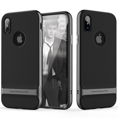 

iPhone X Case ROCK Royce Ultra Thin Dual Layered Metal Texture Side Buttons Hard PC Soft TPU Protective Shell Case