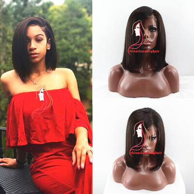 

Short Lace Front Human Hair Wigs For Black Women Brazilian Straight Human Hair Bob Wigs side Part Pre Plucked