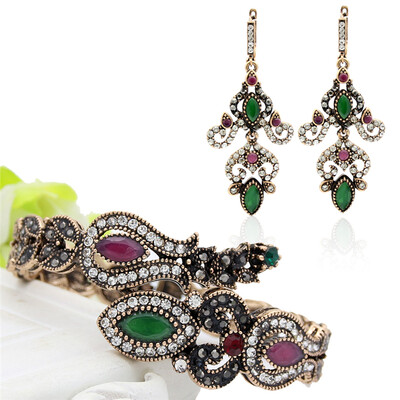 

завод цена турецких женщин винтаж цветок смолы бэнгл падение серьги старого золота цвет долго раскачиваться сережку браслет наруч