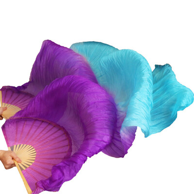 

New Arrivals Stage Performance Dance Fans 100% Silk Veils Colored 180cm Women Belly Dance Fan Veils 2 pcs Purple+ Turquoise