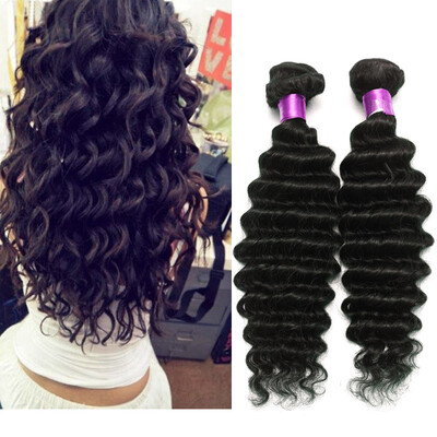 

8A Brazilian Deep Wave Virgin Human Hair Extensions Natural Black 8-26 Inches 4Bundles Brazilian Virgin Hair Deep Wave Hair Wefts