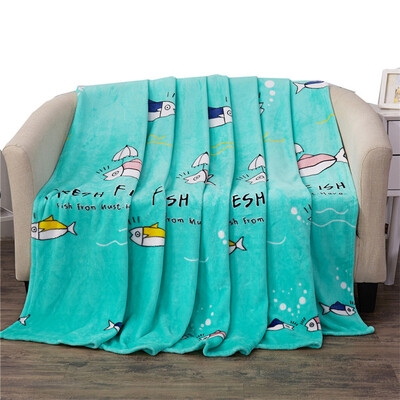 

iDouillet Printed Flannel Plush Fleece Bed Blanket Monogrammed Fresh Fished&Cartoon Fished Design