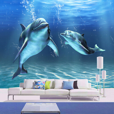 

Custom Any Size Cartoon Dolphin Wall Mural Обои Нетканые постельные принадлежности Индивидуальный настенный декор Домашний декор Papel De Parede