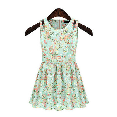 

Lovaru ™2015 cute ball gown print o-neck high quality sleeveless summer style brief above knee mini elegant party lady's dresses