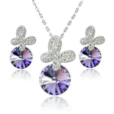 

Yoursfs® 18K Gold Plated Crystal Butterfly Necklace and Earring Set Use Purple Austrian Crystal Fashion Jewelry Set