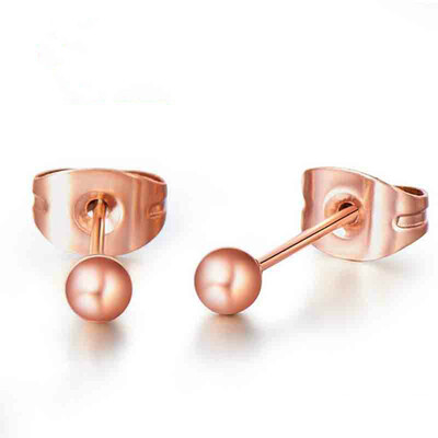 

1PCS 6mm Beads earrings Anti-allergy Female S925 silver rose gold needle Jewelry wedding Lovers birthday Gifts