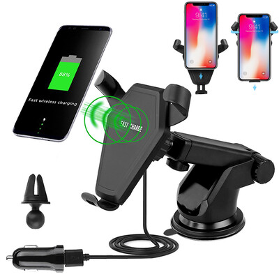 

Qi Wireless Car Charger Pad Cellphone Holder Mount Bracket 360° Mount For Samsung S8 S7 S6 Note8/5 iPhone X 8 Plus