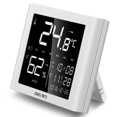 

Deli deli LCD with time alarm clock multifunction electronic thermometer&hygrometer white 8958