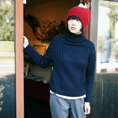 

And with pure Raincun C6132 small turtleneck sweater female ulzzang students loose hood thick sweater navy blue  C6132L0M