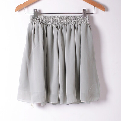 

Women Fashion Dress Casual Solid Color Chiffon High waist double chiffon short skirt Puff Pleated big swing half skirt L05