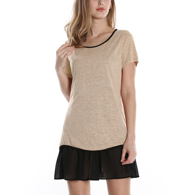 

Timeson New Summer Style Short Sleeve Women Long Tunic Tops Patchwork Chiffon Irregular Hem T-shirt Plus Size  T-shirt Top