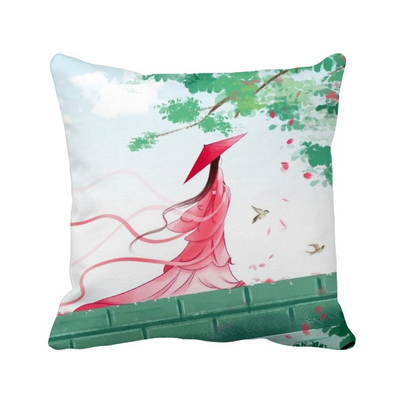 

Vermilion Aquamarine Chinese Style Watercolor Polyester Toss Throw Pillow Square Cushion Gift
