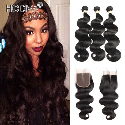 

HCDIVA Mongolian Virgin Hair Body Wave 3 Bundles with Lace Closure 44 inch with Baby Hair Mongolian Human Bundle&Closure 4pcs