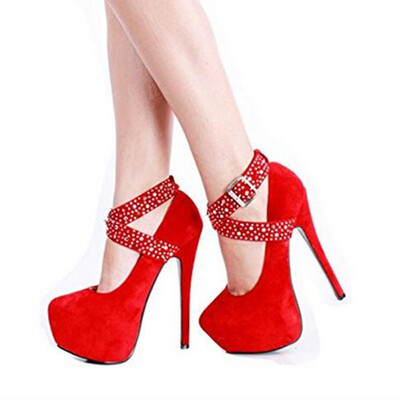

2018 fashion high hee Rhinestonel cingulate waterproof pump plus size party wedding women shoes