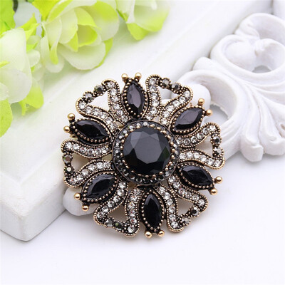 

Vintage Women Flower Brooch Pin Turkish Round Corsage Jewelry Resin Antique Arabesque Broches Brooches Ladies Scarf Hijab Pins