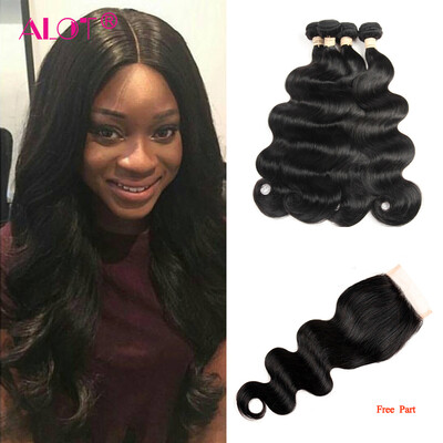 

Alot Индийская волна тела с закрытием 7a 4 Связки Body Wave с закрытием Человеческие волосы сплетены с закрытием Индия Virgin Hair With Closur