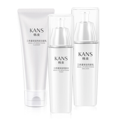 

Han Shuyao Яркая трехцветная увлажняющая осветляющая подарочная коробка с тремя частями (очищающее средство для лица + тонер + лосьон для увлажнения) Прозрачный косметический набор для ухода за кожей)