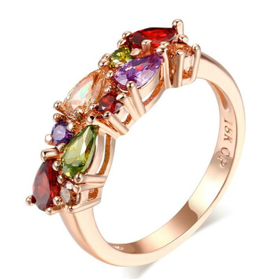 

Colored Stone Rose Gold Plated Cubic Zircon CZ Diamond Crystal Engagement Ring Jewelry For Women Wedding Accessories R484