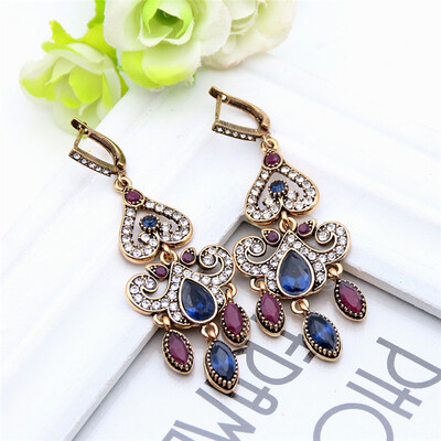 

Роскошные серьги падения Арабески для женщин Турецкая старинная длинная серьга Старинное золото Цвет Цвет Смола Brincos Этнические