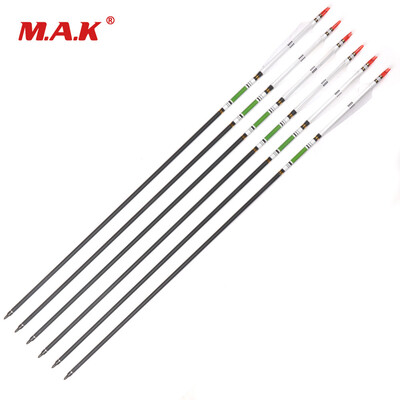 

6 pcs 30 inches Spine 500 OD76mm Carbon Arrows With 3 White Turkey Feather for 20-50lbs Bow Hunting Shooting Archery