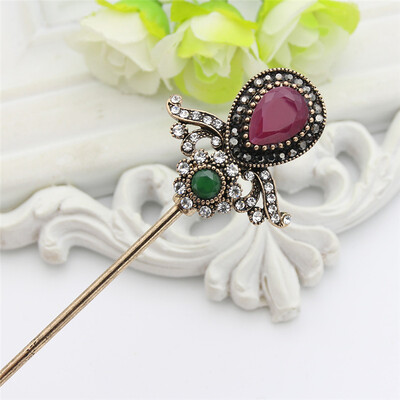 

Vintage Turkish Women Flower Hair Sticks Arabia Resin Hairpin Jewelry Antique Gold Color India Bride Comb Tight Updo Hair Clasp