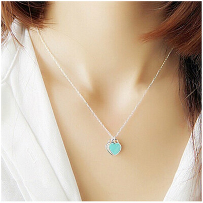 

MIN&BO silver Ms Heart peach necklace pink blue Enamel Love pendant Clavicle chain accessories wedding love birthday Gifts