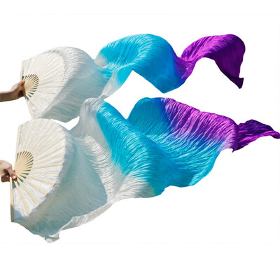 

1 Pair Dance Fans Bamboo Ribs Natural Silk Stage Performance Props Dye Fans Women Belly Dance Silk Fans WhiteTurquoise Purple