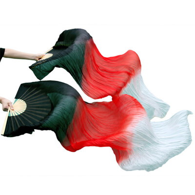 

New Arrivals Stage Performance Dance Fans 100 Silk Fans Colored 180cm Women Belly Dance Silk Fans 2pcs BlackRedWhite