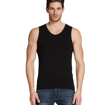 

Playboy PLAYBOY Summer Breathable Mens Vest Solid Color Cotton Wide Shoulder V-neck Vest Tights Sports Bottoming Vest Black L