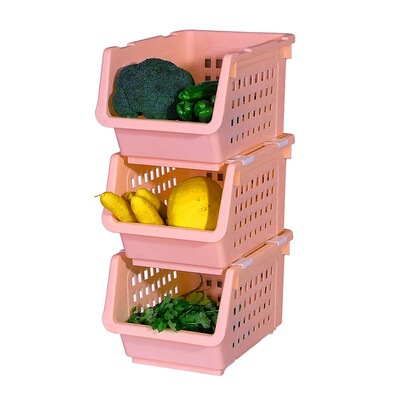 

Bao Youni detachable plastic storage basket toy snack basket kitchen vegetable fruit storage box storage basket pink three DQ9049-2