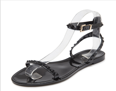 

Akane summer mixed color candy shoes rivets female sandals exposed toe mules slippers home black&white punk style jelly plasti
