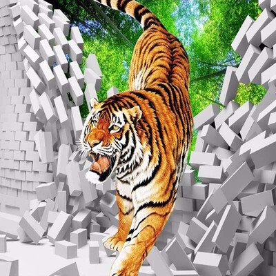 

3D Kids Wallpaper Tiger Down Broken Wall Large Mural Для детей Детская комната Настенная картина Контактная бумага Нетканый папель De Parede