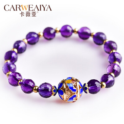 

Carweaiya amethyst single ring design bracelet Cloisonne Butterfly Pendant Chinese style traditional hand-made