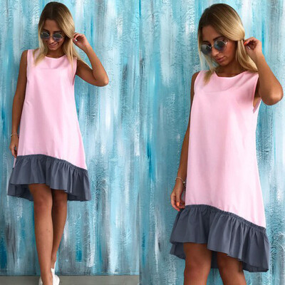 

Летние платья 2017 Casual Loose Patchwork без рукавов Ruffles O-образным вырезом Мини платье Модные женские платья Украина Vestido