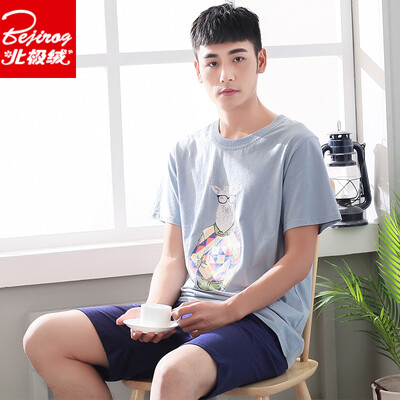

Arctic velvet men&39s pajamas summer short-sleeved shorts cotton Korean men&39s cotton summer thin home service 4670 gray blue L