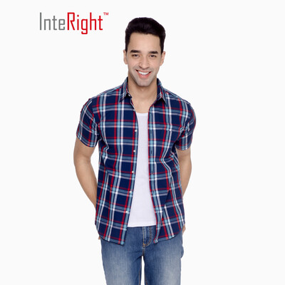 

INTERIGHT shirt mens cotton checkered casual shirt short sleeve red grid L 40