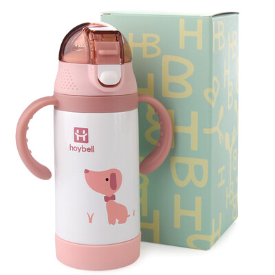 

HOY BELL Childrens Insulation Cup with Handle Straw Cup Baby Drinking Water Cup Portable Outdoor Stainless Steel Insulation Pot 240ml Lusen Red