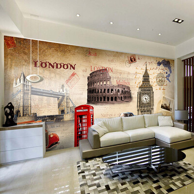 

Custom 3d mural 3D European style architectural Wallpaper of Paris car clock mural bar KTV restaurant casual Cafe wallpaper