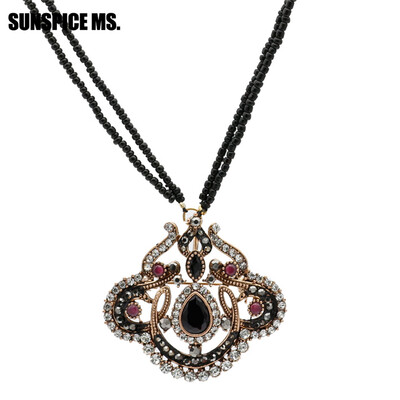 

Элегантный турецкий этнический бусины с длинным ожерельем из ожерелья из античной смолы с полым ожерельем Комплект индийских богем