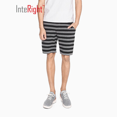 

INTERIGHT Casual Shorts Mens Knit Striped Elastic Shorts Black Gray Strip XL