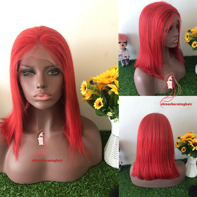 

red Human Hair Wig Front Lace Wigs Red Human Hair Full Lace Wig Silk Straight Bob Wigs