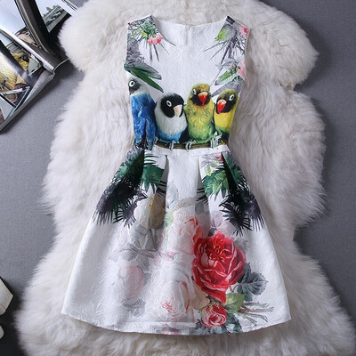 

CANIS@Fashion Printed Women's Sleeveless Bodycon Brazilian Parrot Pattern Dress